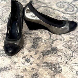 Nicole Black and Silver Wedges with Elegant Design